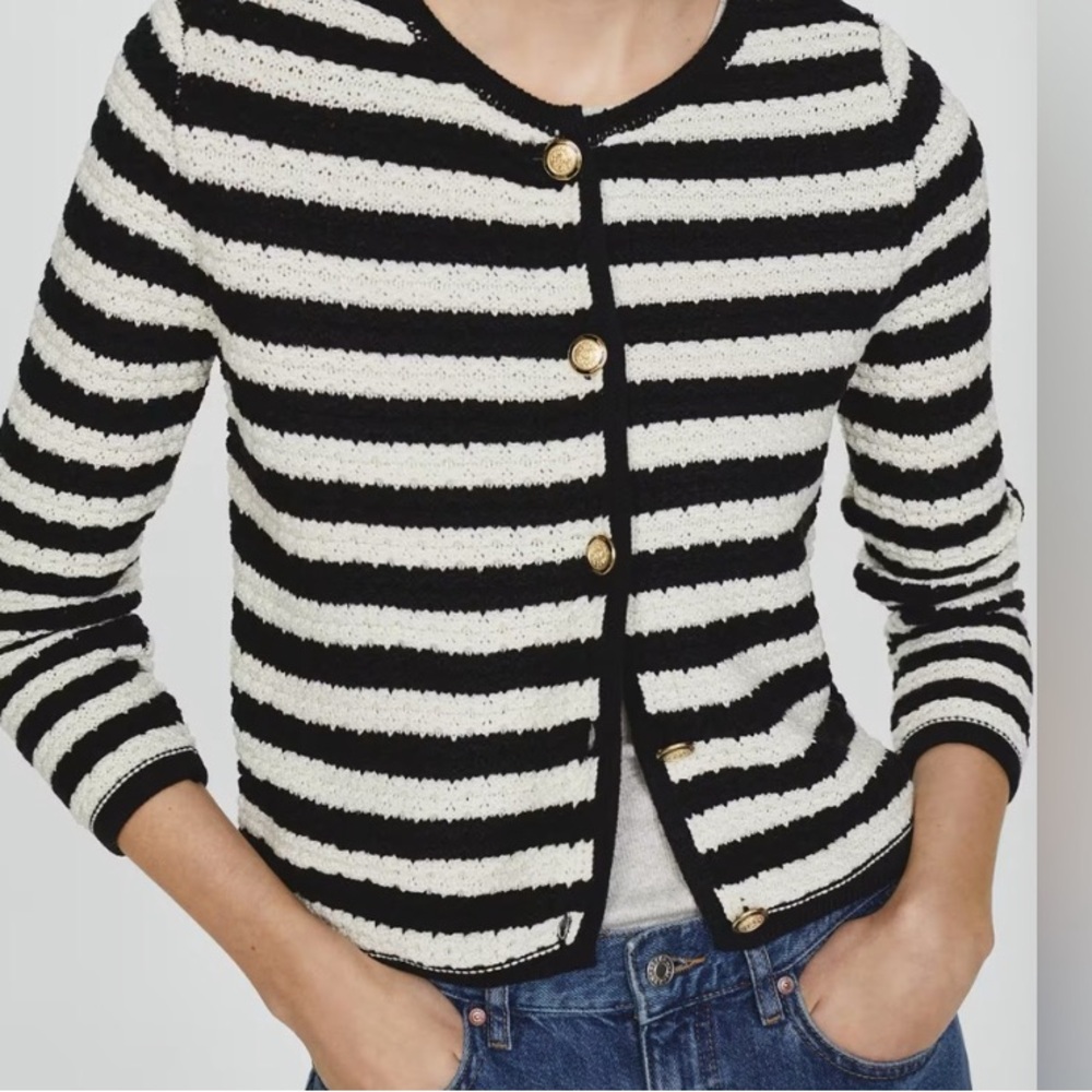 Mango Striped Black and White Sweater
